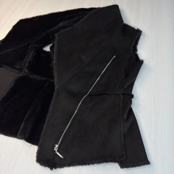 WHITE HOUSE BLACK MARKET Faux Suede Vest Black XS Asymmetric Pockets Streetwear - Picture 4 of 14